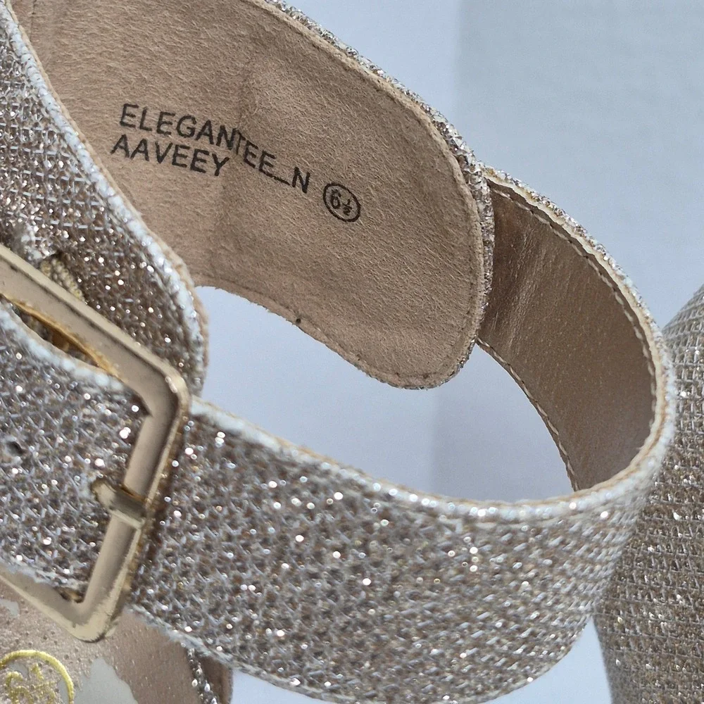 Dream Pairs Aaveey Women Champagne Gold Glitter Stiletto Ankle Strap Heels 6.5